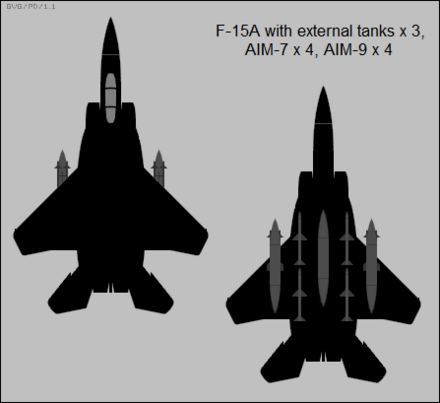 Diagram of the F-15A Eagle's weapon loadout