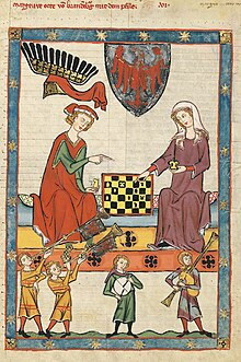 Noble chess players, Germany, c. 1320 Meister der Manessischen Liederhandschrift 004.jpg