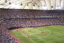 Action during a Twins game during the 2004 American League Division Series Metrodome ALDS Oct 2004.JPG