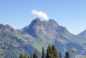 Mutteristock (touched by clouds), to the left of it the conical ox head