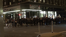 Police surround protesters at East 19th Street in New York City NYC Police surrounding protesters at 2015 Flatiron District protests.png