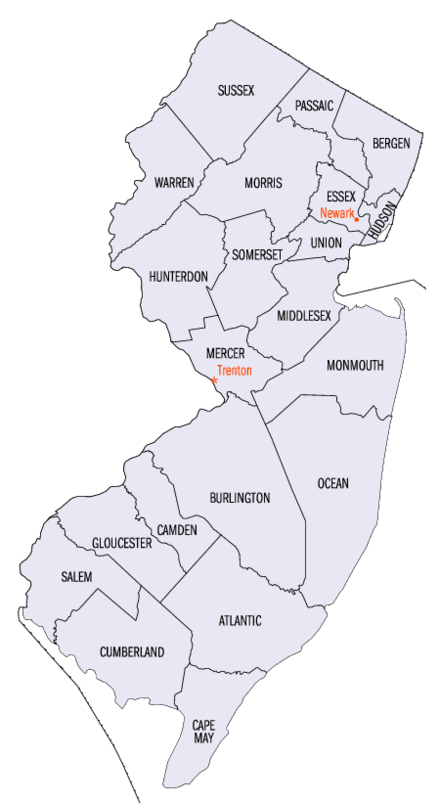 מפת מחוזות ניו ג'רזי