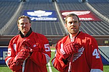 Niklas Kronwall and Henrik Zetterberg at Comerica Park during the announcement for the Winter Class, February 2012 Niklas Kronwall and Henrik Zetterberg.jpg