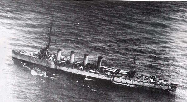 The damaged Austro-Hungarian cruiser Novara after the battle of the Otranto Straits, 15 May 1917