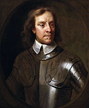 Een olieverfschilderij van Oliver Cromwell, gekleed in een harnas (maar zonder helm)