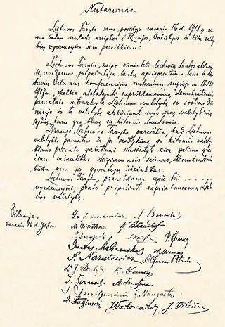 <span class="mw-page-title-main">Act of Independence of Lithuania</span> 1918 proclamation restoring the independent State of Lithuania