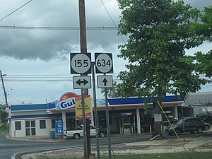 Signs for PR-155 and PR-634 at the eastern terminus of PR-145