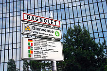 Panneau annonçant les villes jumelles de Bagnolet.