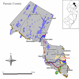 Patersons läge i Passaic County och New Jersey.