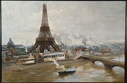 Paul-Louis Delance (1848-1924). La tour Eiffel vue de la Seine. 1889.