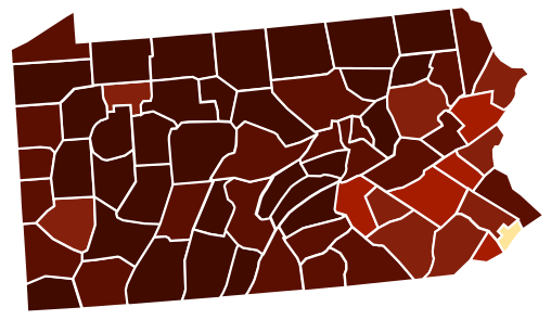Map of counties in Pennsylvania by racial plurality, per the 2020 US Census      Non-Hispanic White  .mw-parser-output .legend{page-break-inside:avoid;break-inside:avoid-column}.mw-parser-output .legend-color{display:inline-block;min-width:1.25em;height:1.25em;line-height:1.25;margin:1px 0;text-align:center;border:1px solid black;background-color:transparent;color:black}.mw-parser-output .legend-text{}  60–70%    70–80%    80–90%    90%+      Black or African American    40–50%