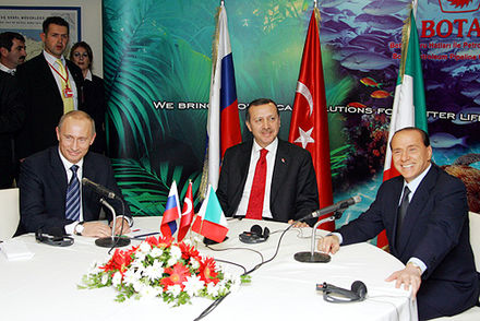Berlusconi with the President of Russia Vladimir Putin and Turkish Prime Minister Recep Tayyip Erdoğan in 2005