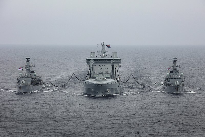 File:RFA Tiderace Dual RAS with HMS Lancaster and HMS Westminster.jpg