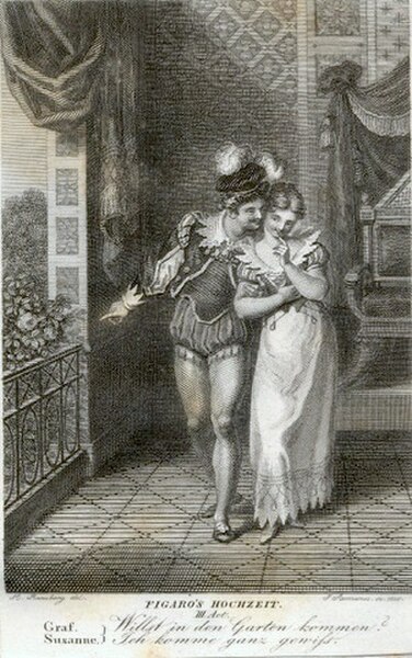 Early 19th-century engraving depicting Count Almaviva and Susanna in act 3