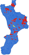 Regionali Calabrië 2020 Coalizioni per comune.svg