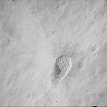 Oblique closeup of the unnamed crater on the north rim of Gibbs (Apollo 15 image AS15-81-10920) Rim of Gibbs crater AS15-81-10920.jpg