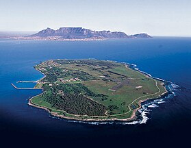 Aerial view from above Robben Island