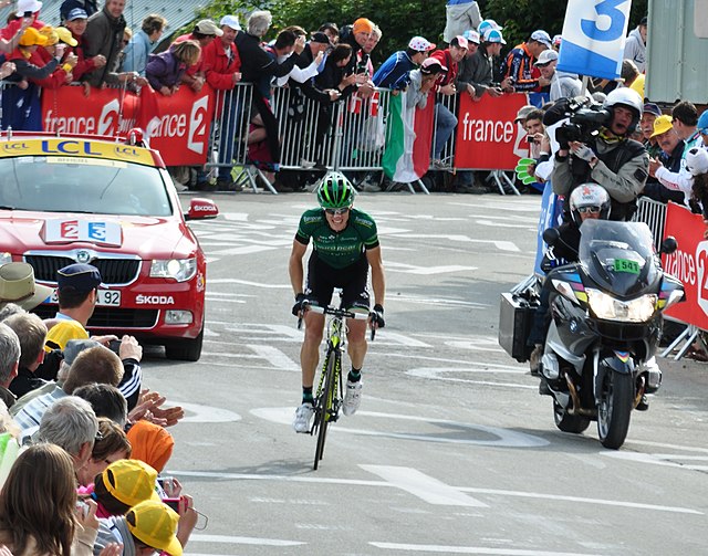Rolland on his way to winning Stage 19 of the 2011 Tour de France on Alpe d'Huez