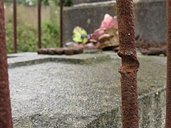 Impact de balle d'une grille dans le cimetière.