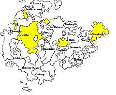 Sachsen-Gotha-Altenburgs territorier i Thüringen före 1826.