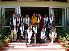 Lobsang Nyandak (on the right end) with other representatives of the Dalai Lama from around the world at a two-day meeting in Dharamsala October 2009 (the Dalai Lama is in the center with Samdhong Rinpoche). Samdhong Rinpoche (81) (14883214707).jpg