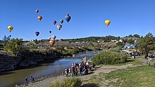 San Juan River at Pagosa Springs, Colorado, with hot-air balloons San Juan River at Pagosa Springs with balloons.jpg