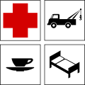 Simboli altri servizi (pronto soccorso, soccorso meccanico, bar, motel)