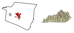 Location of Shelbyville in Shelby County, Kentucky.