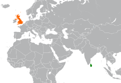 Map indicating locations of Sri Lanka and United Kingdom