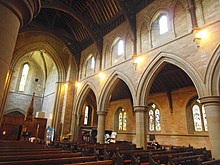 The nave, looking west St Mary the Virgin, Mirfield - nave and north aisle (geograph 5629102).jpg