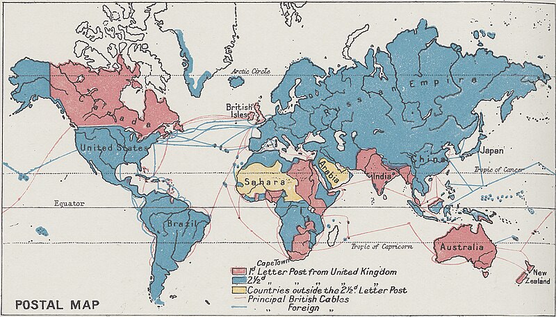 File:The Harmsworth atlas and Gazetter 1908 Postal world map.jpg