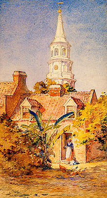 Alice Ravenel Huger Smith, The Rector's Kitchen and View of St. Michael's, watercolor, 1910-15. The Rector's Kitchen Alice Ravenel Huger Smith.jpg