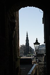 The iconic framed view of the Scott Monument from the top of Advocates Close The iconic framed view of the Scott Monument from the top of Advocates Close.jpg
