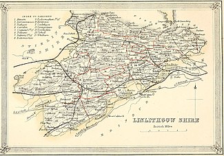 1868 map of Linlithgowshire showing parishes. The imperial gazetteer of Scotland; or, Dictionary of Scottish topography, compiled from the most recent authorities, and forming a complete body of Scottish geography, physical, statistical, and (14595853358).jpg