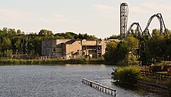 Saw - The Ride as seen from the park entrance