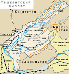 Пскемский хребет на орографической карте Ташкентского вилоята