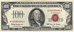 $100 United States Note of Series 1966. US $100 United States Note 1966.jpg