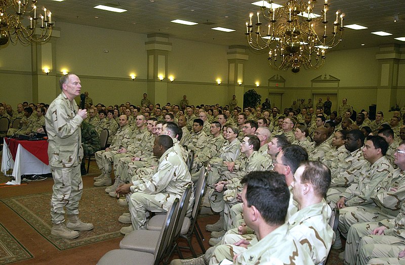 File:US Navy 060227-N-8055R-004 Chief of Navy Reserve, Vice Adm. John Cotton, addresses members of the new provisional Navy Customs Battalion Quebec.jpg