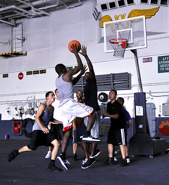 File:US Navy 091108-N-6003P-005 Sailors aboard the aircraft carrier USS Harry S. Truman (CVN 75) play a game of basketball as part of their physical training.jpg