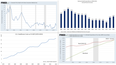 U.S. healthcare cost information, including rate of change, per-capita, and percent of GDP US healthcare cost panel v1.png