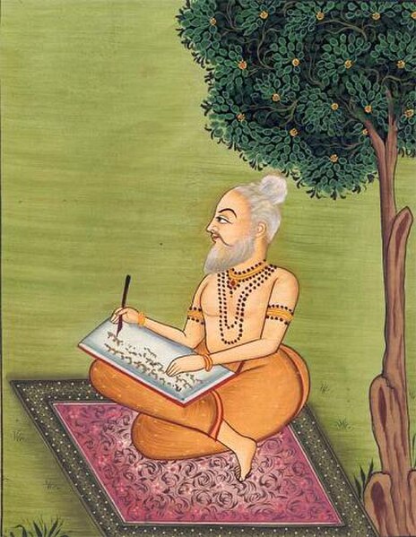 An artist's impression of sage Valmiki composing the Ramayana
