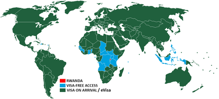A map showing the visa requirements of Rwanda
