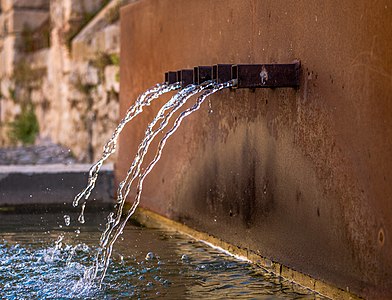 City Walls Garden in the Old Town, fountain. Vitoria-Gasteiz, Basque Country, Spain