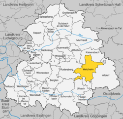 Elhelyezkedése Baden-Württemberg térképén