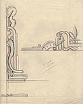 links: Entwurf Ornamente Art déco, 1926 rechts: Entwurf Nähtischchen Art déco, 1928