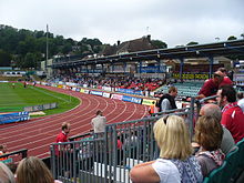 North Stand in the distance, in the foreground a temporary stand that has since been removed