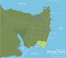 Suburb map of Woody Point, in the south-east of the Redcliffe peninsula