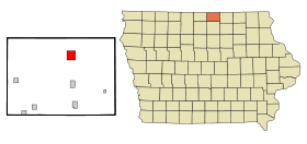 Worth County Iowa Incorporated and Unincorporated areas Northwood Highlighted.svg