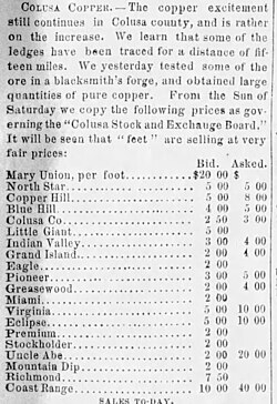 "Colusa Copper" The Daily California Express, 1863