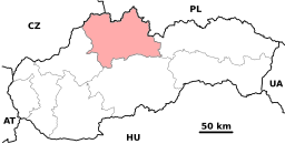 Regiono Žilina kun situo de urbo Žilina enkadre de Slovakio